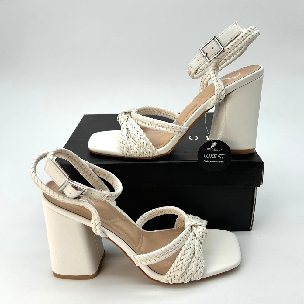 Windsor Chic Steps Womens Block Heels Sz. 6 White Braided Ankle Wrap Elegant NEW